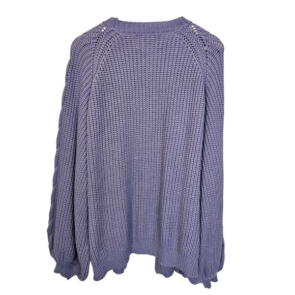 Signature8 Purple Knit Chunky Balloon Sleeve Open Cardigan Sweater Size Small - Picture 3 of 9